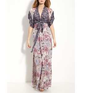 Small Winter Kate Silk Maxi Dress Kimono Sleeve S